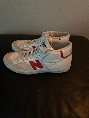 New Balance White and Red High-Top Sneakers